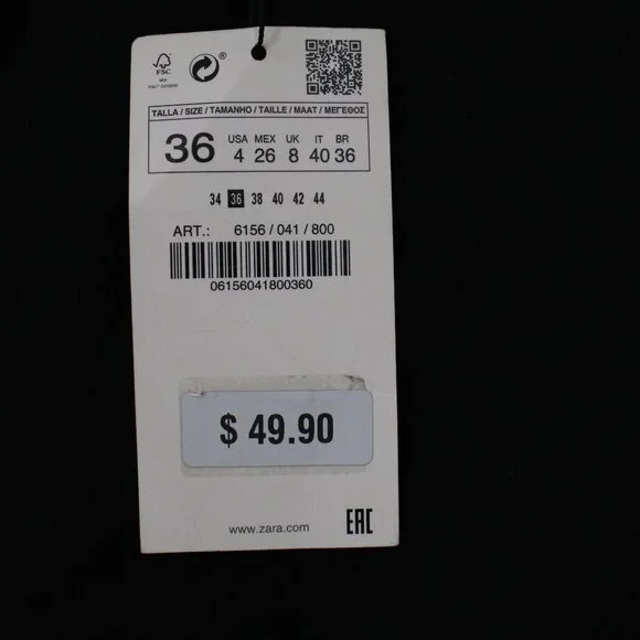 NWT Zara pants women's 4 Asymmetric Hem black cotton blend career preppy work - Picture 4 of 15